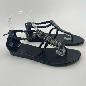 Cole‎ Haan Thong Sandal Women's 7.5 B Black Abbe Woven Braided Artsy Boho